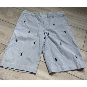 Polo Ralph Lauren All Over Pony Striped Shorts Boy's 16 Blue White Chino Preppy